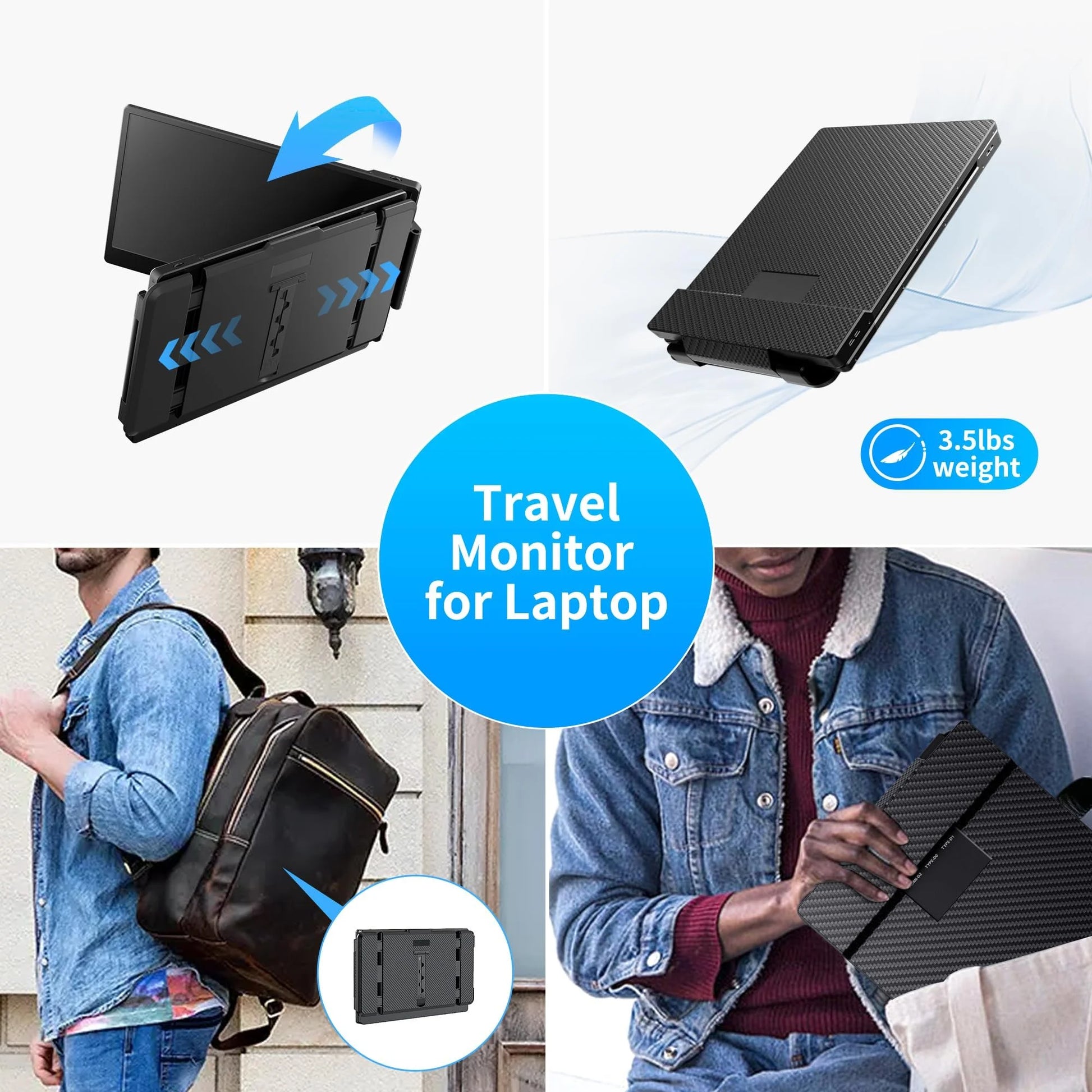Portable Laptop Screen Extender - 14" Triple IPS FHD 1080P Monitor, Hdmi/Usb-A/Type-C, Compatible with Windows & Mac for Travel, Gaming, Work (Max Length: 15.74")